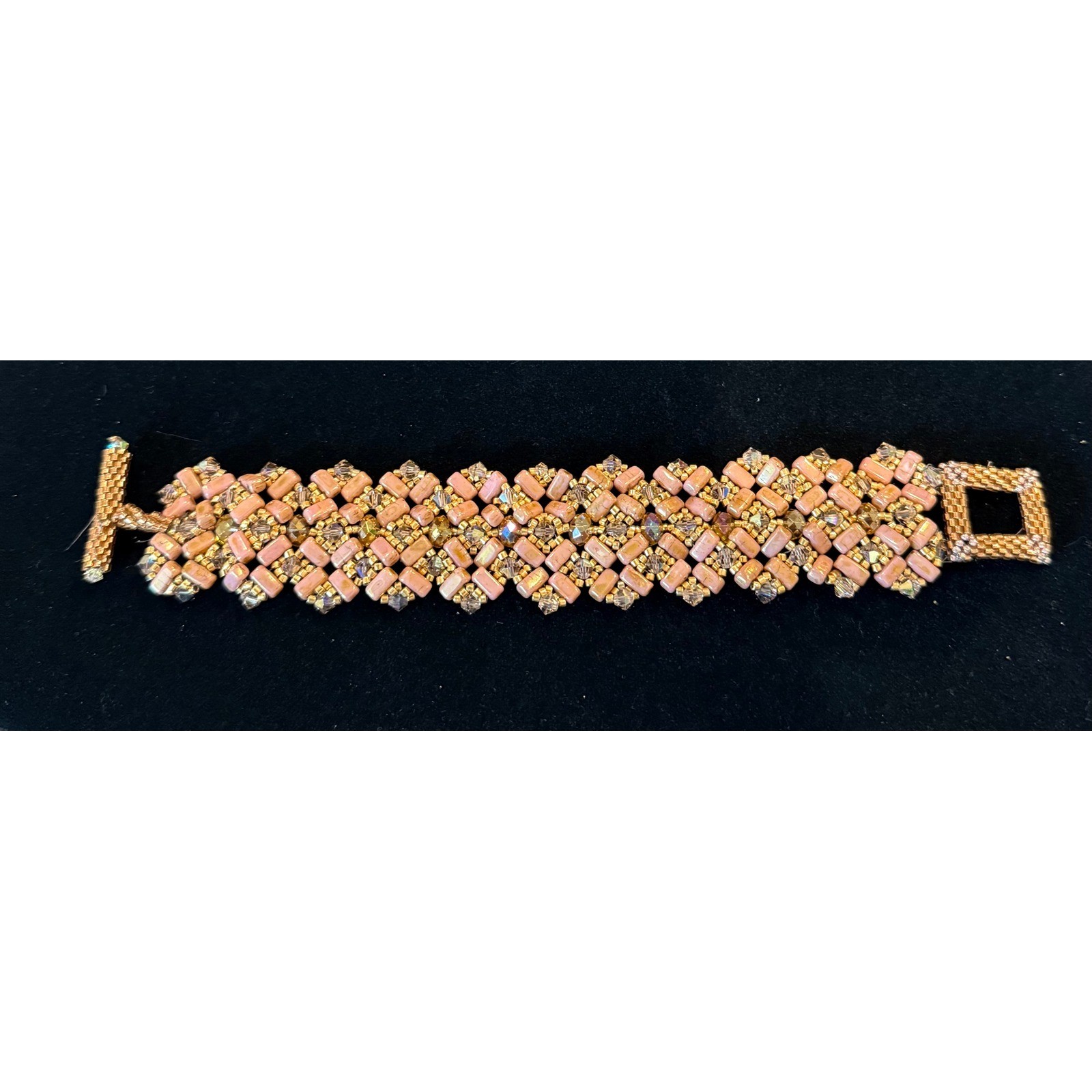 Handmade Womens 7" Beaded Toggle Bracelet Rose Gold Crystal Statement Romantic