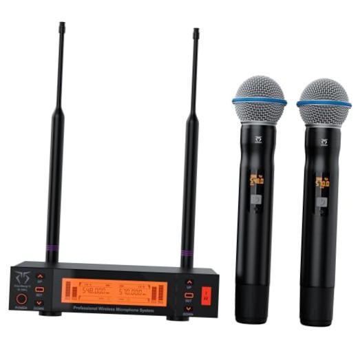Dual Channel Wireless Microphone System, 2 Handheld Dynamic Mic, 200 UHF