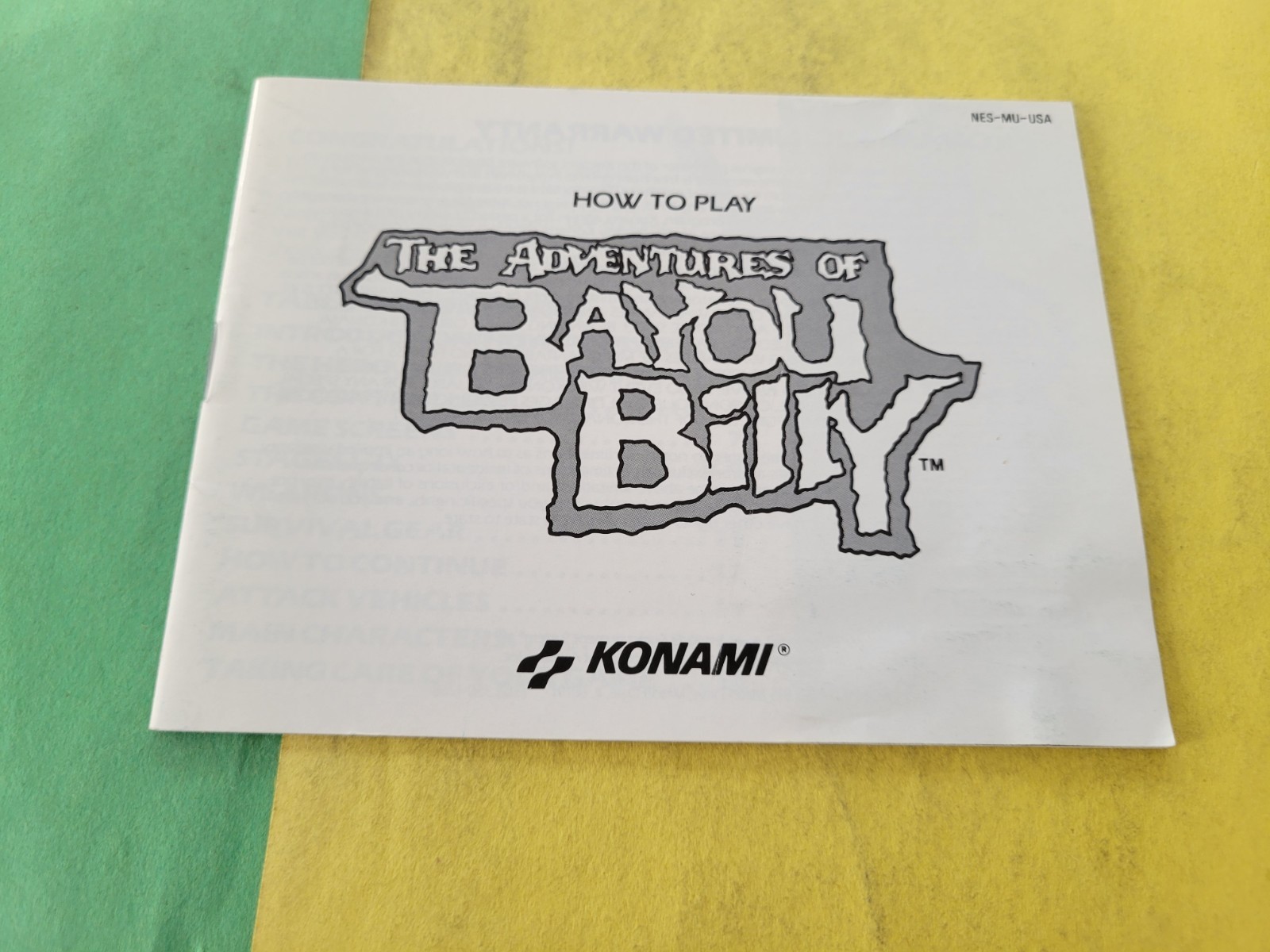 The Adventures of Bayou Billy Instruction Manua NES Nintendo