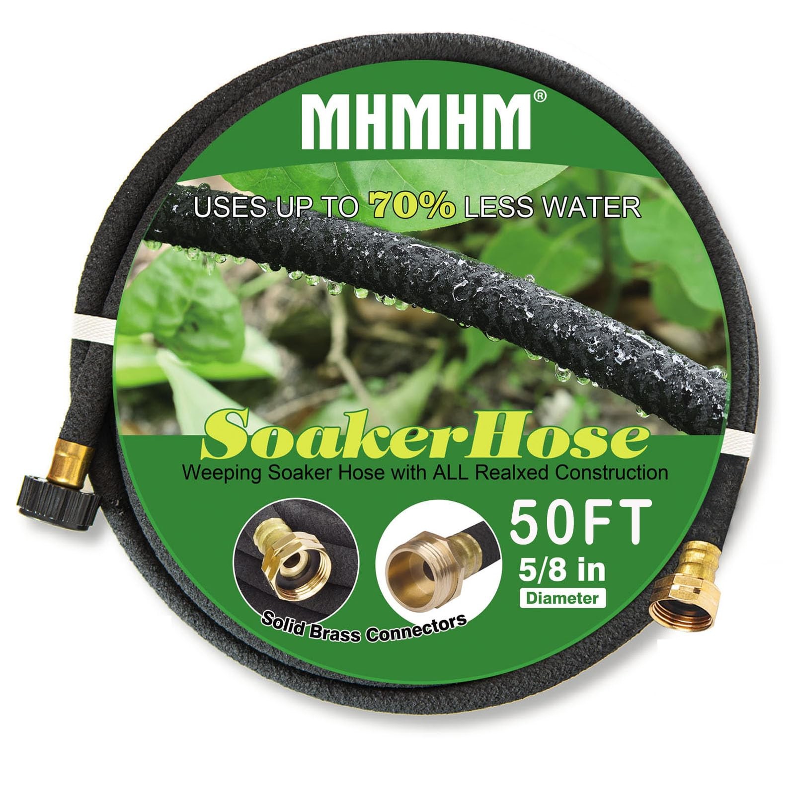MHMHM 5/8" Soaker Hose Drip Irrigation System Solid Brass Fittings 50ft Garden