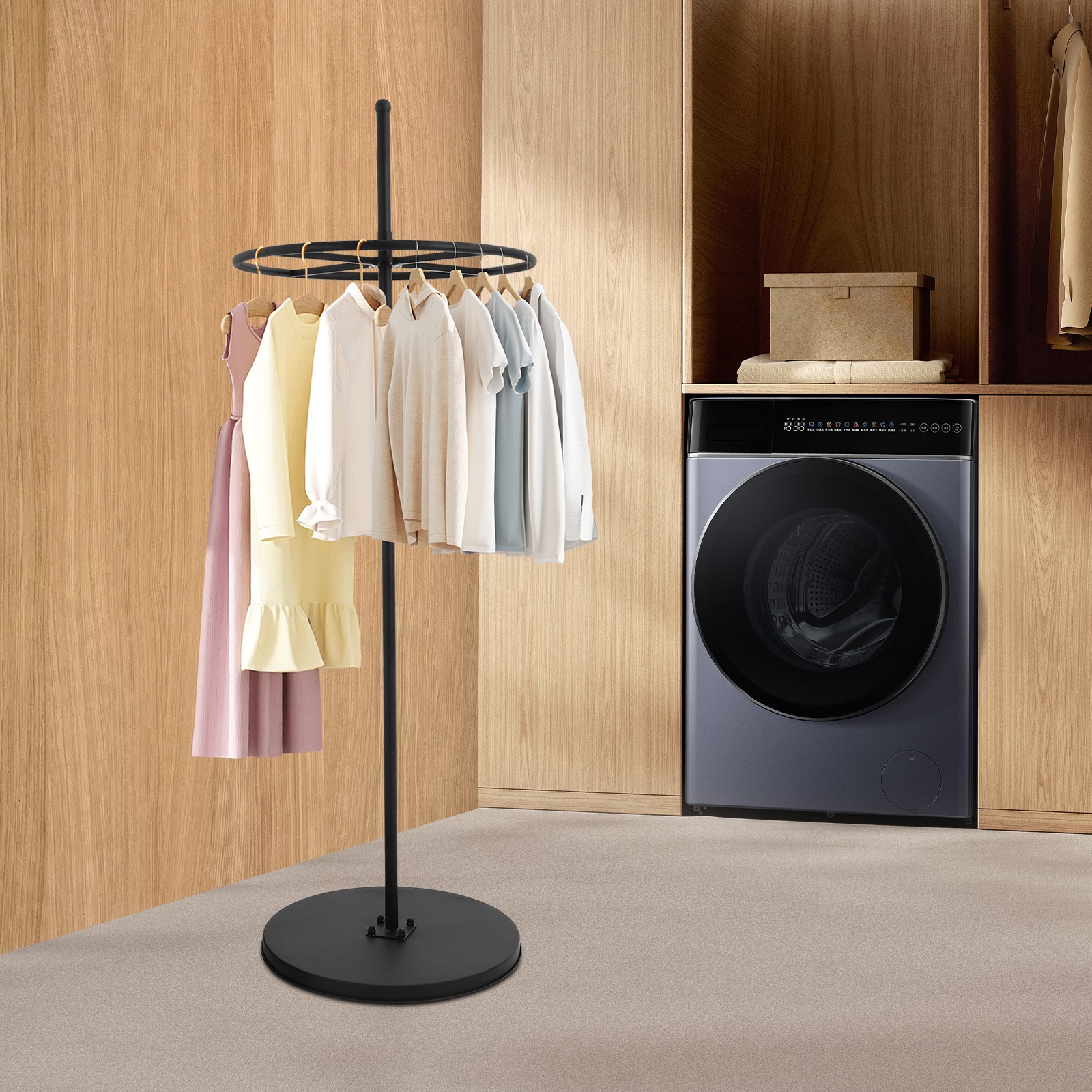 Steel Floor Standing Clothing Display Stand Black Modern Round Garment Rack