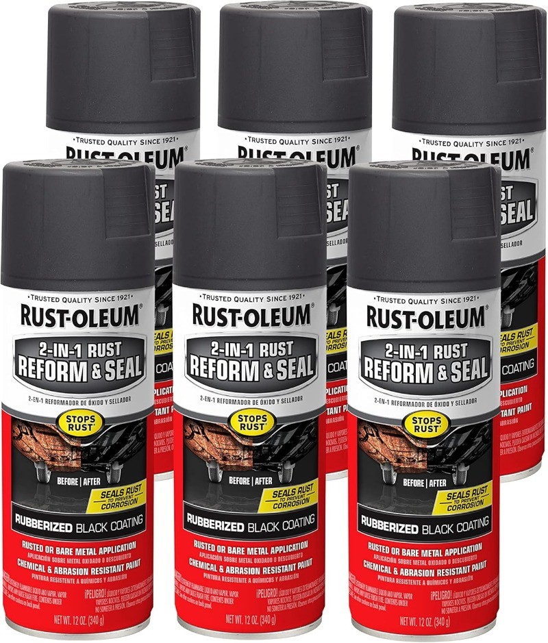 Rust-Oleum 344713-6PK Automotive 2-In-1 Rust Reform & Seal Spray12 oz Flat Black
