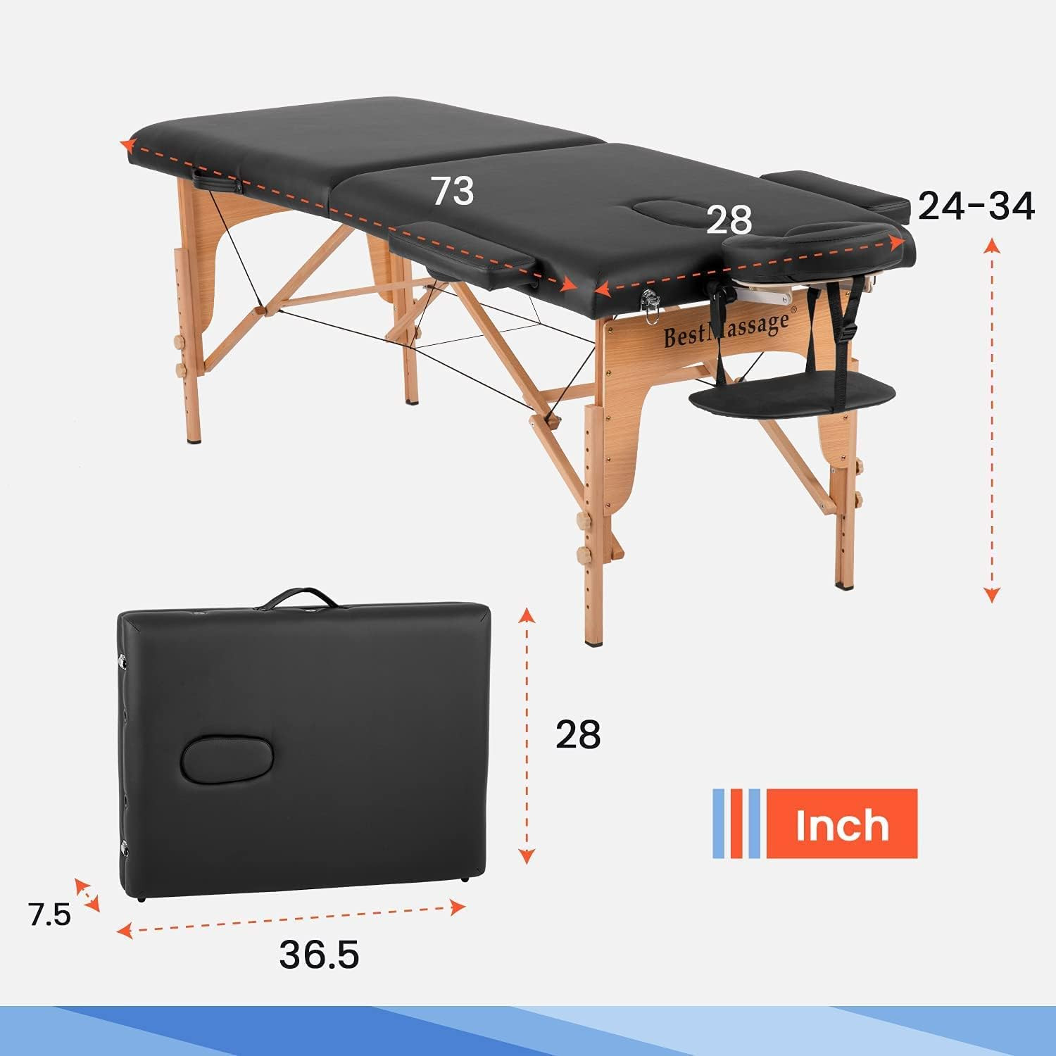 Massage Bed Portable Massage Table 28 Inch Wide Lash Bed Height Adjustable PU Le
