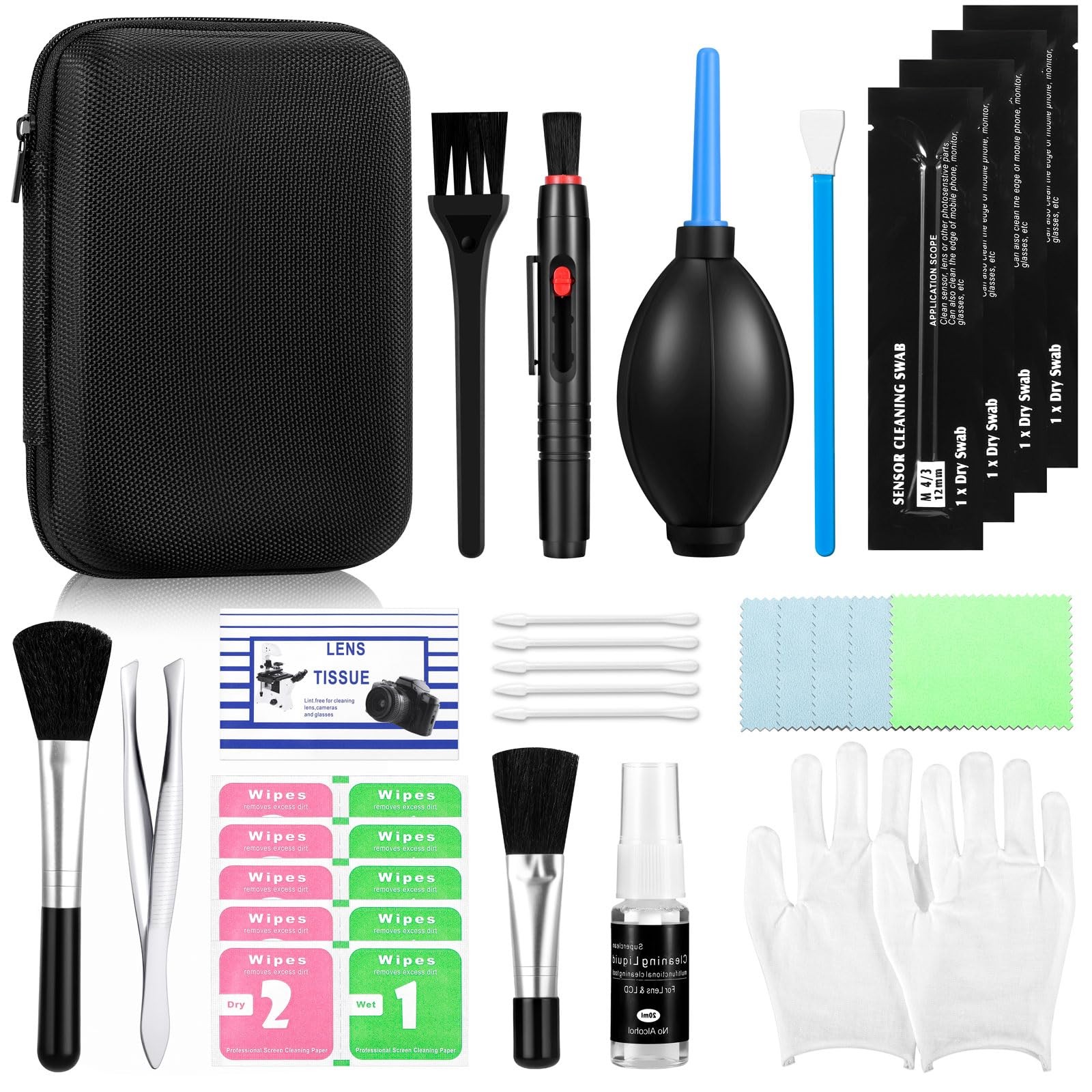 Camera Lens Sensor Cleaning Kit DSLR Mirrorless Microfiber Brushes Swabs Case