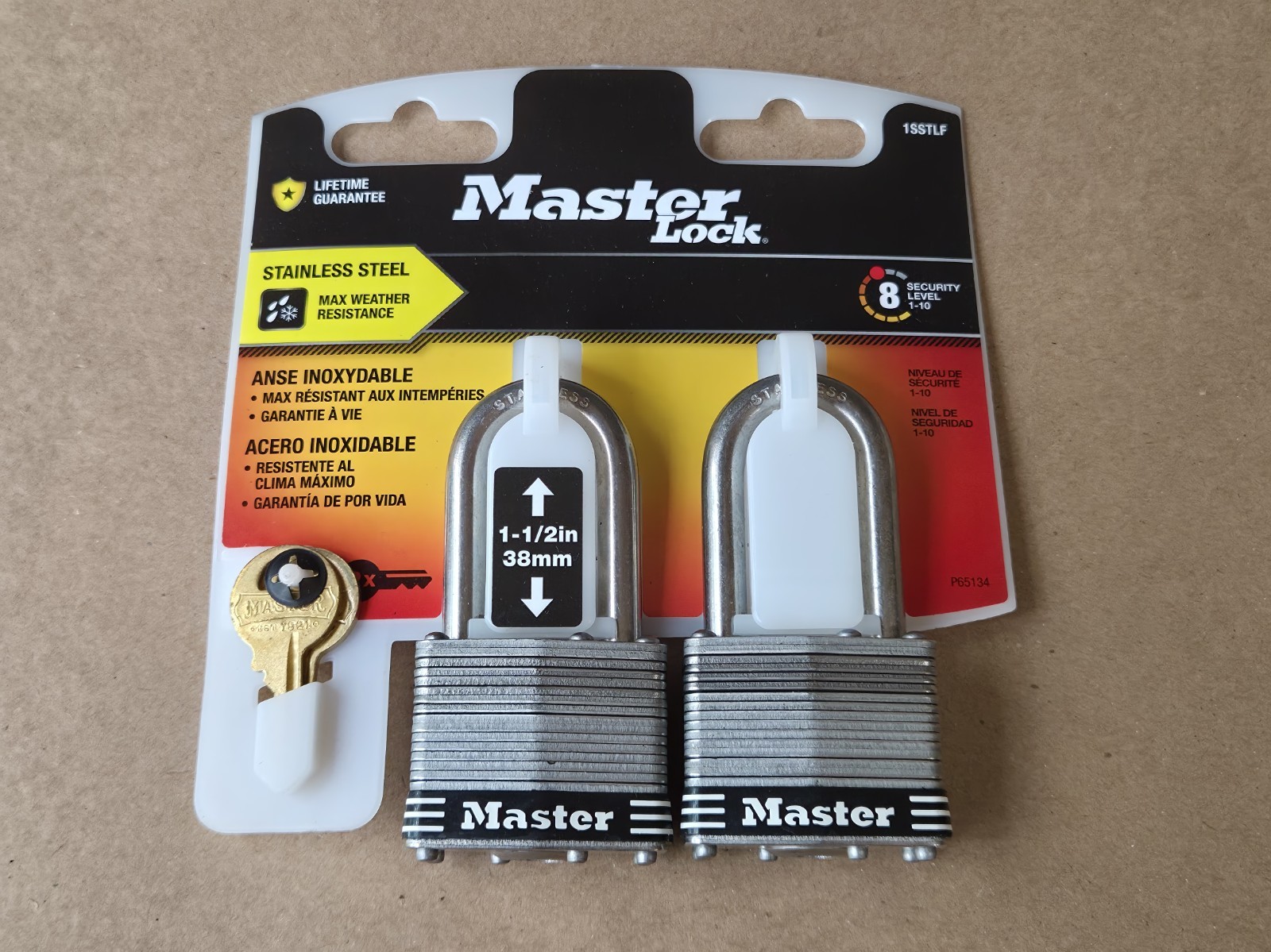 2 Pack Master Lock 1SSTLF Stainless Steel Padlocks Keyed Alike
