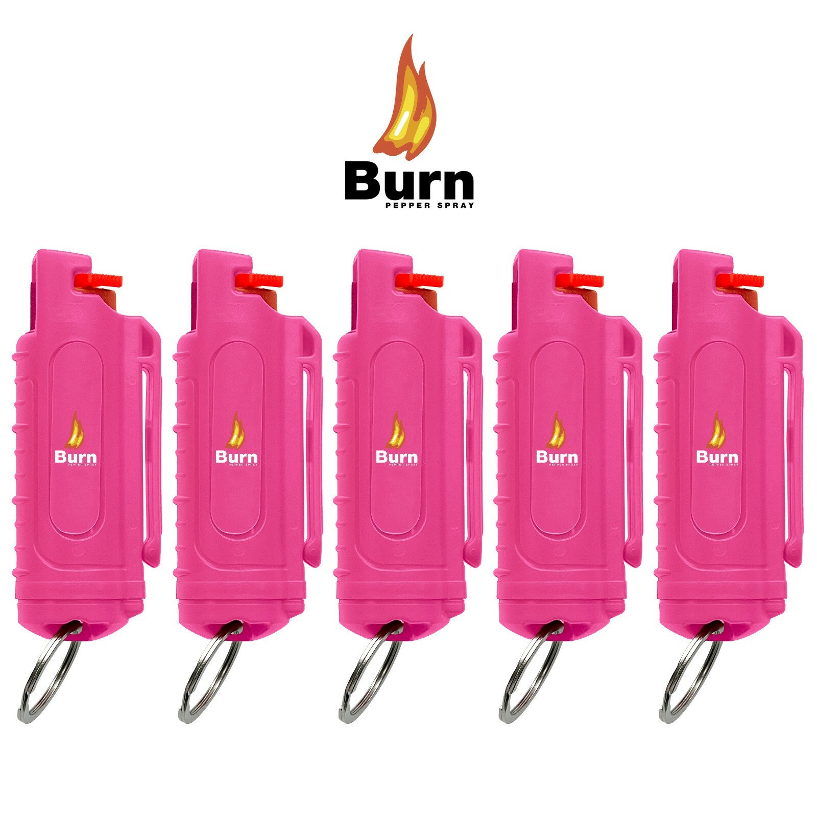 BURN Pepper Spray 0.5oz Pink Self Defense Keychain Security - 5 PACK
