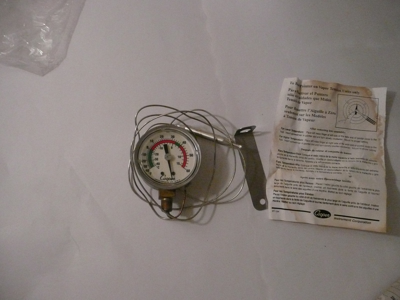 NEW COOPER INSTRUMENT CORP.  2T640 REMOTE THERMOMETER -40 TO 60 F VAPOR TENSION