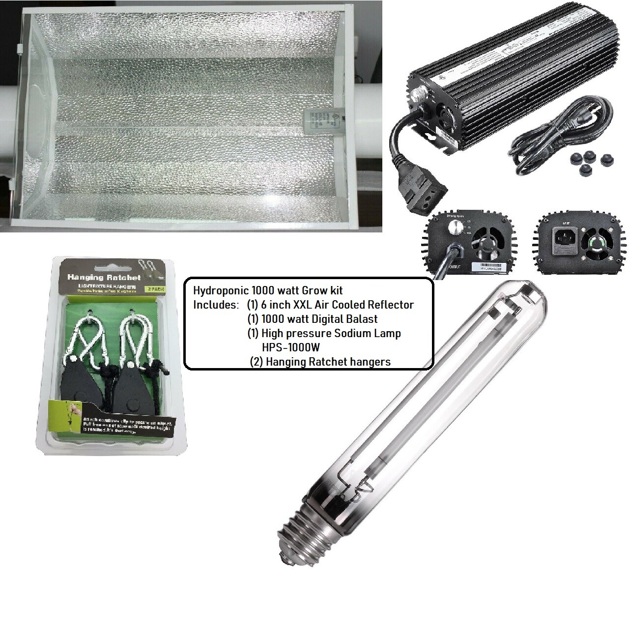 Horticulture 1000 Watt HPS Grow Light Kit HPS MH Air Cooled Hood Set for Plants