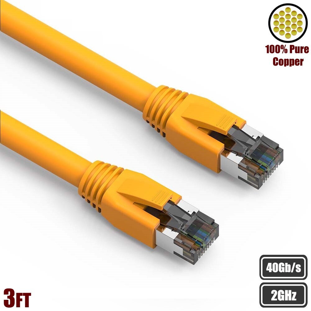 3FT CAT8 RJ45 Network LAN Ethernet S/FTP Cable Copper Wire 40Gbps 2GHz Yellow