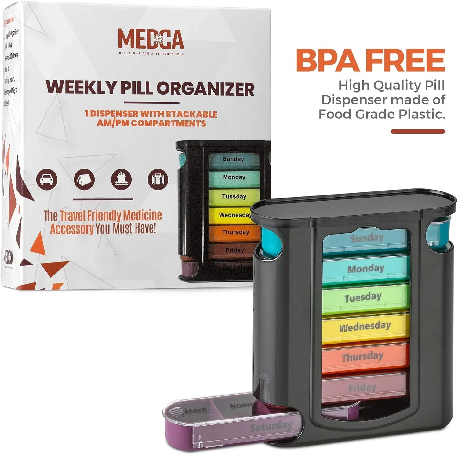 Stackable Pill Box Organizer 7 Day 4-Times A Day Weekly Medicine Dispenser