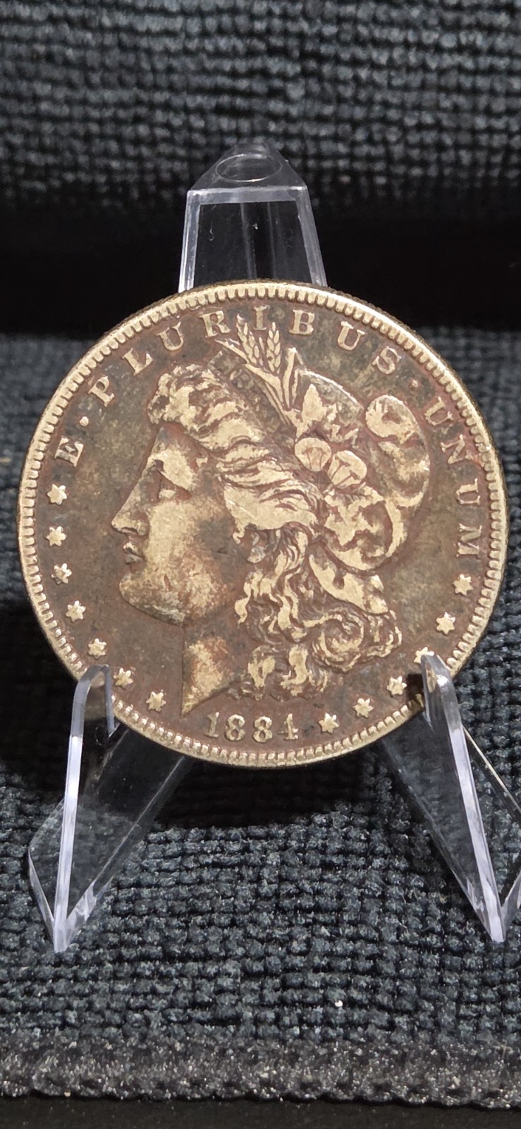 1884 $1 Morgan Silver Dollar Russet Toning With a Circulated Cameo Effect