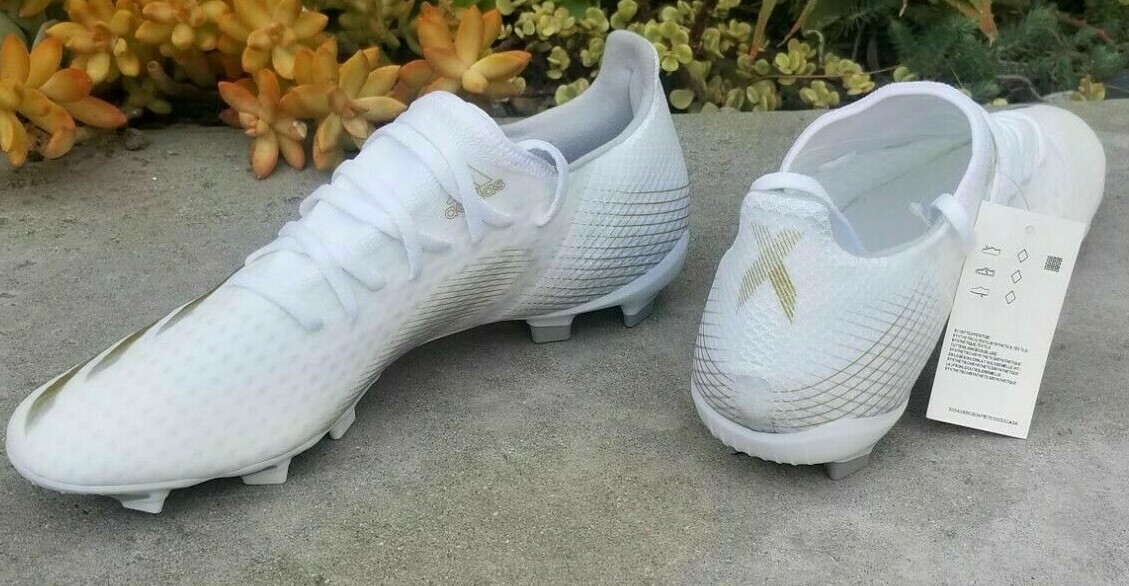 Mens Adidas X Ghosted.3 FG White Gold Soccer Cleats EG8193 NWT
