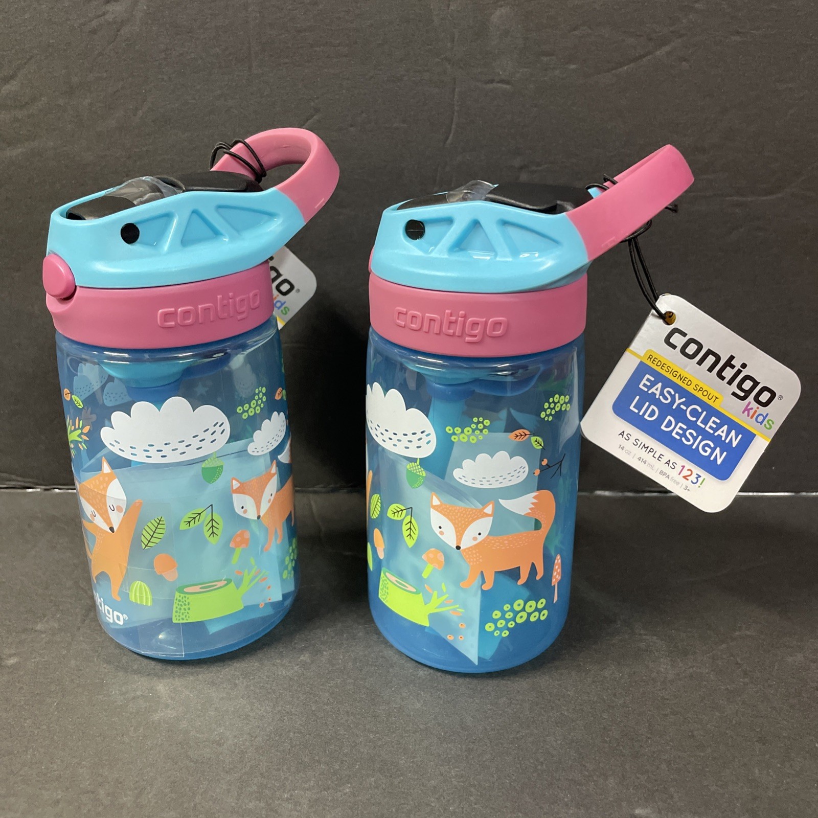 Contigo Kids  2X Water Bottle 14 Oz Blue Raspberry Fox BPA FREE  NEW!!!!