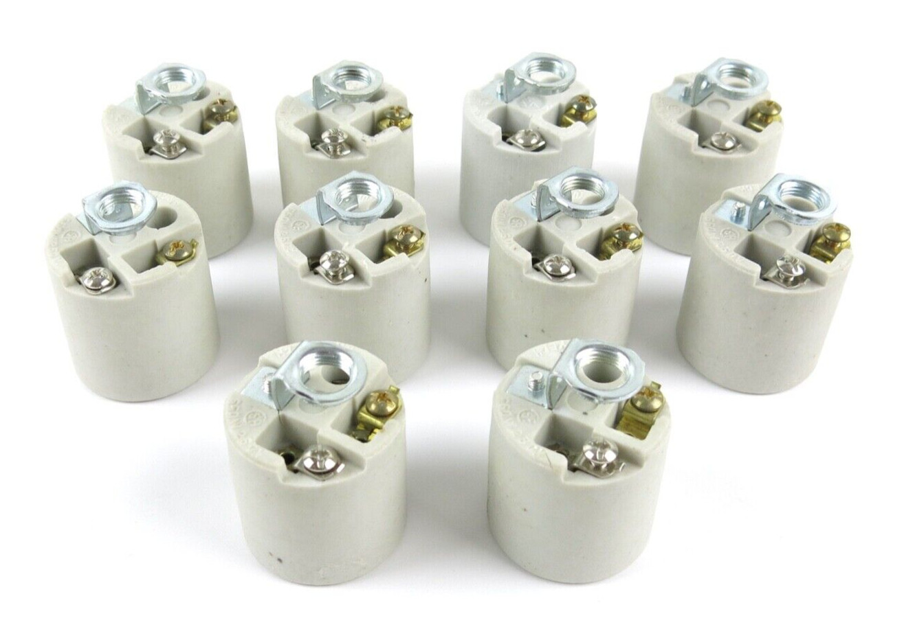 Medium Base Porcelain Light Socket Lamp Holders 1/8" IPS Hickey Lot of 10