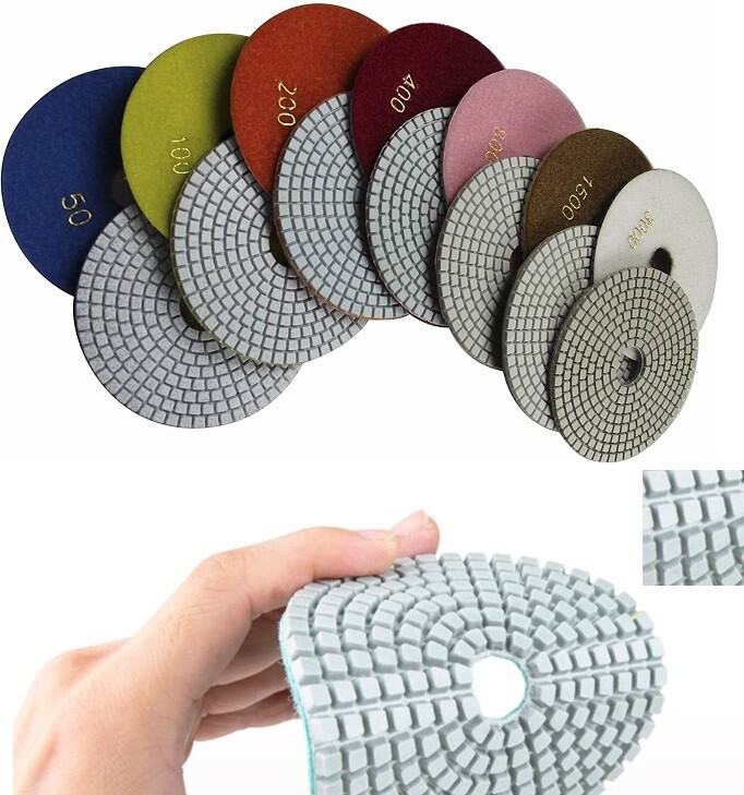 5" stone granite marble polishing pad Grit 15-3000 (9 Pieces) + Glaze Buffer