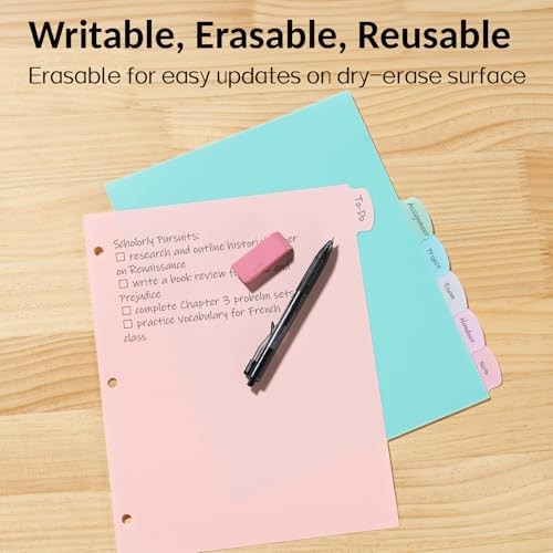 8 Tabs Long-Lasting Plastic Write & Erase Large Tabs 1 Set Pastels Color