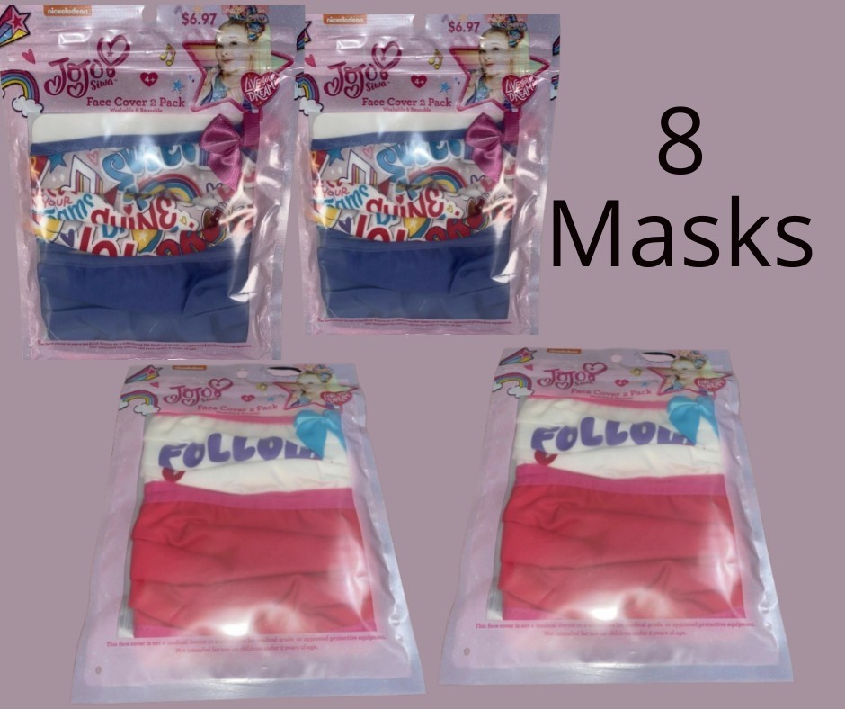 LOT of 5 JoJo Siwa 10 pc Face Masks Washable Reusable One Size blue ages 4+ NEW