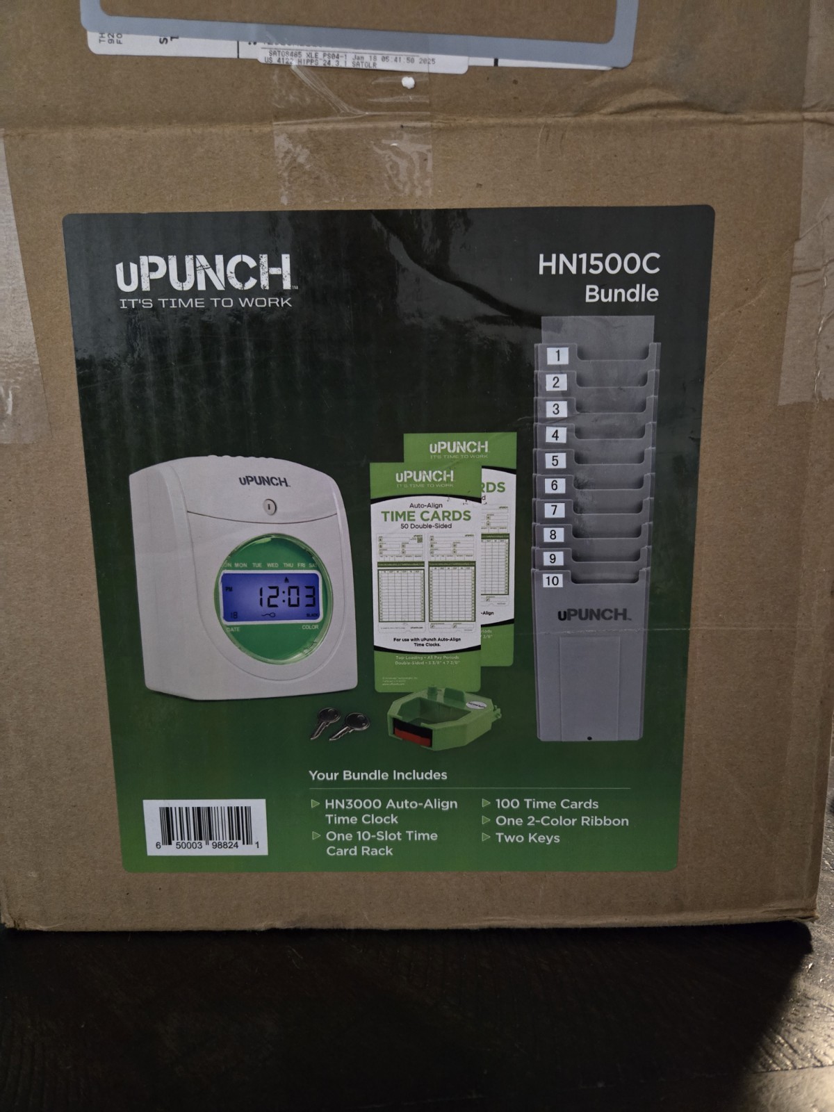 uPunch HN1500C Punch-to-Pay Time Clock Bundle with Cards, Card Rack and Keys