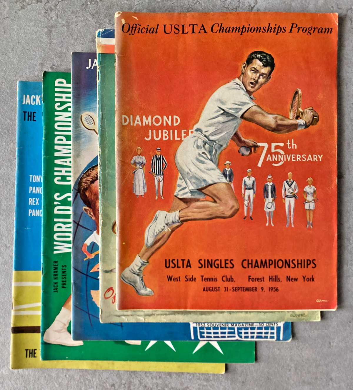 Vintage 1950s Tennis Programs USLTA Forest Hills + Jack Kramer (lot of 5)