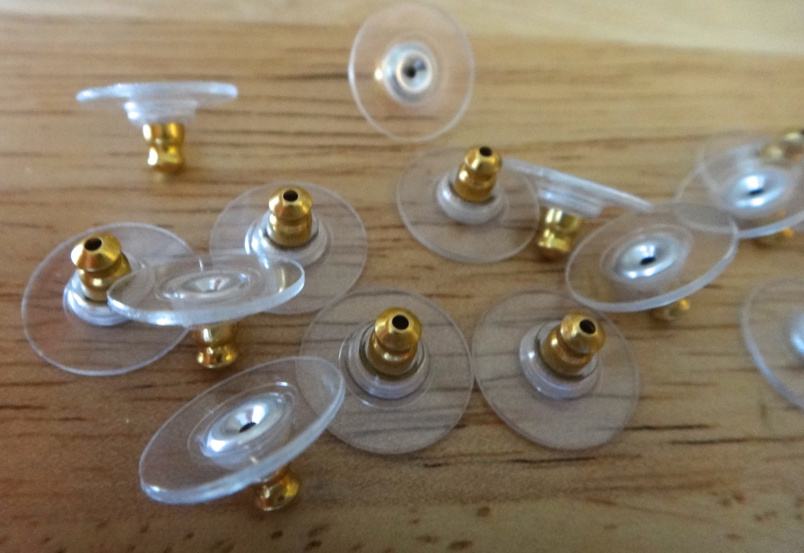 100 Gold Color 11mm Comfort Stud Earring Backs Bullet Clutch Plastic Disks