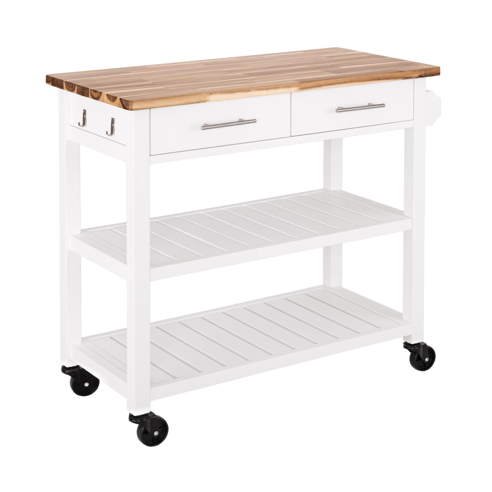 Acacia Wood Top Rolling Kitchen Cart Island Table with Drawers, 38.4” W x 18.5”