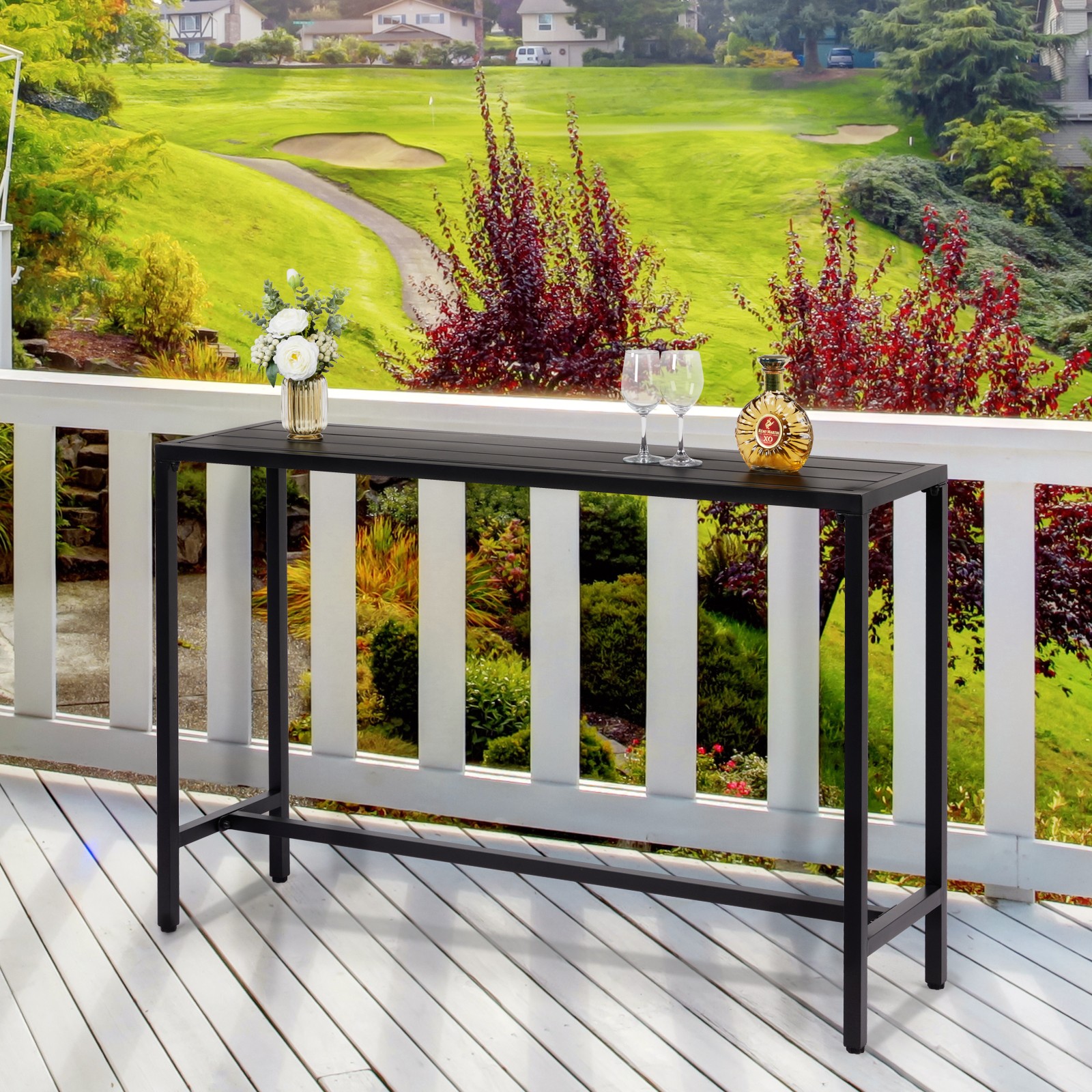55" Outdoor Bar Table with Adjustable Feet Rectangle Narrow Counter Height Table