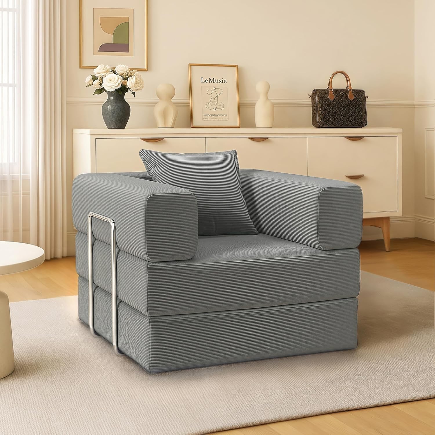 Single Couch Sofa for Small Spaces 2 in 1 Convertible Sofa to Lounger Comfy Bean