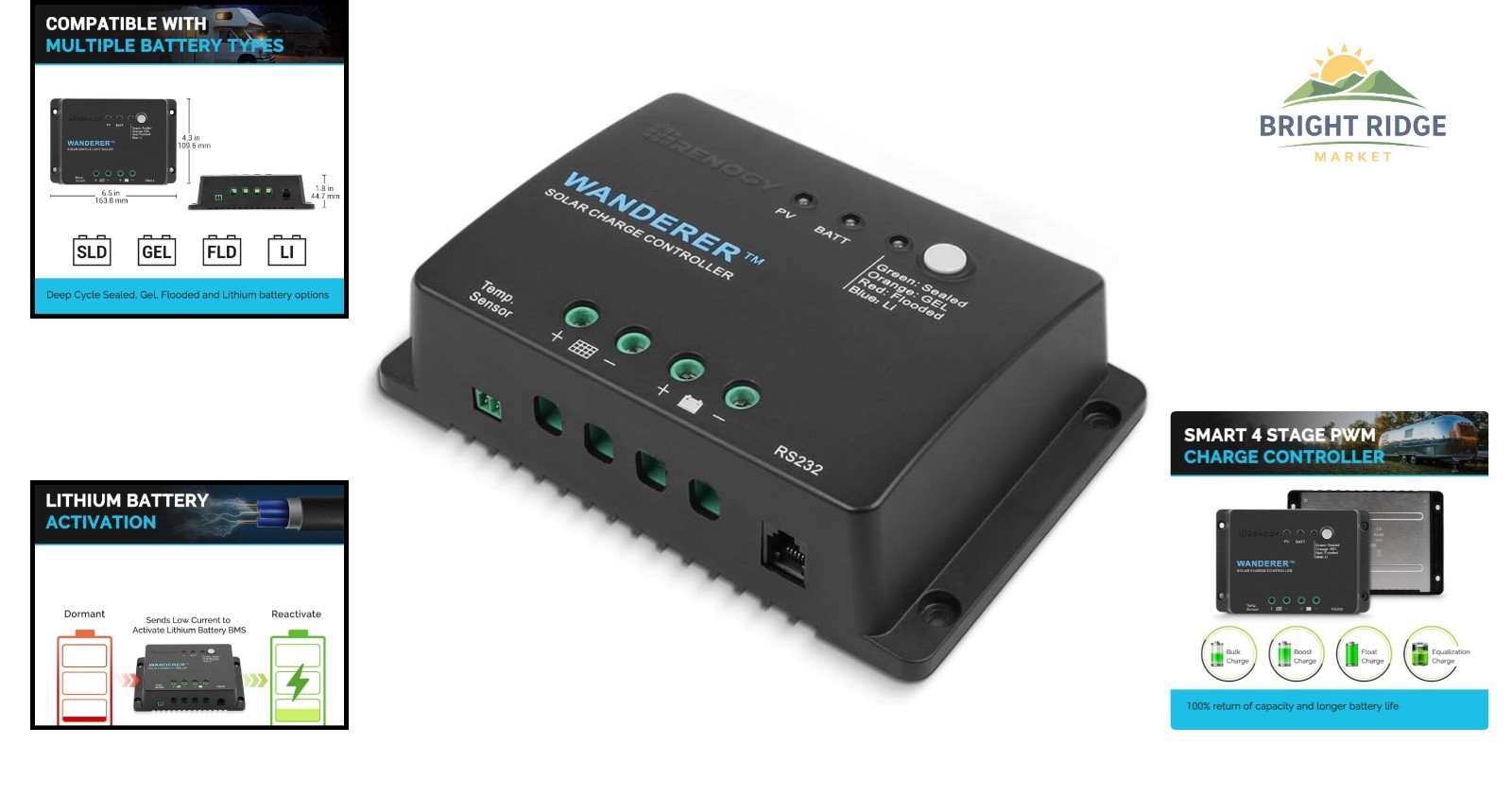 Solar Charge Controller 30A with Temperature Sensor for Multiple Battery Types