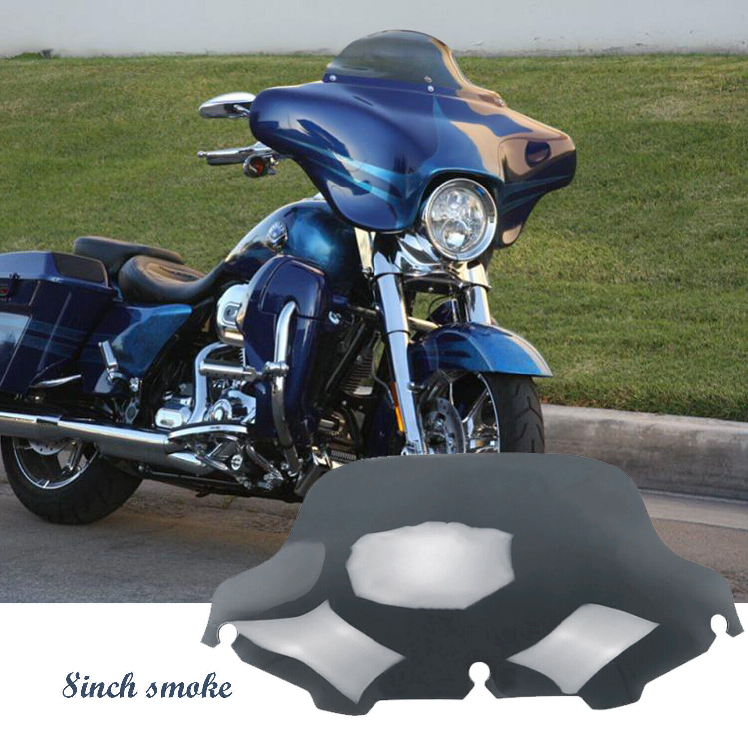 8" Smoke Windshield For 1996 - 2013 Harley Davidson Touring Street Electra Glide
