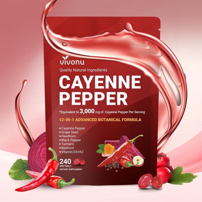Cayenne Pepper Softgels Supplement, Supports Leg Vein, Heart and Blood Vessel US