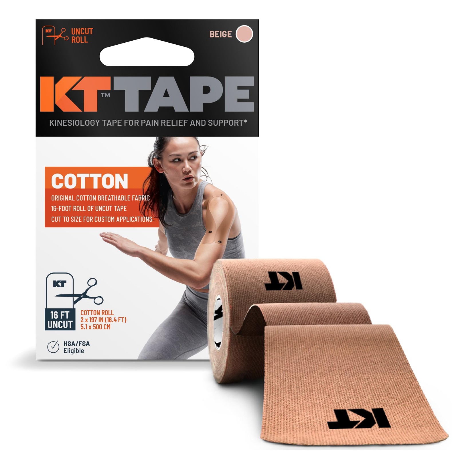 KT Tape, Original Cotton, Elastic Kinesiology Athletic 16’ Beige, Beige
