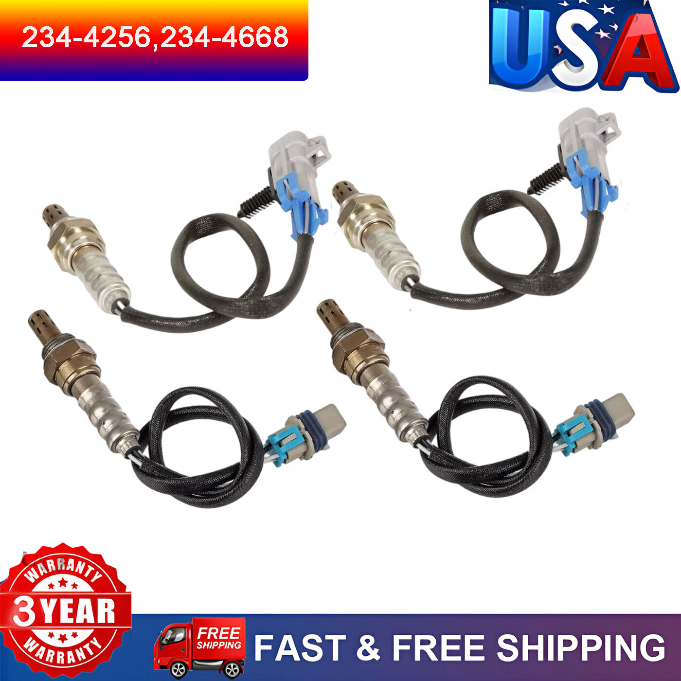 4x Up+Downstream Oxygen Sensors For Chevy Silverado 1500 4.8L 5.3L 2007-2013