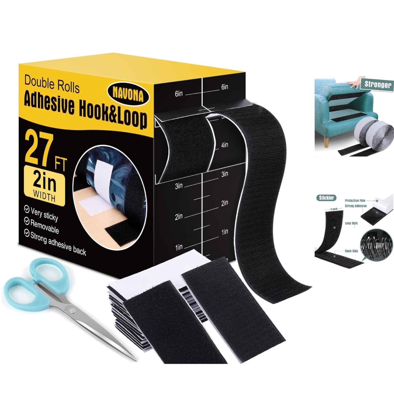 Pro 27Ft x 2In Hook and Loop Fastener Tape - Perfect for Home & Craft Projects