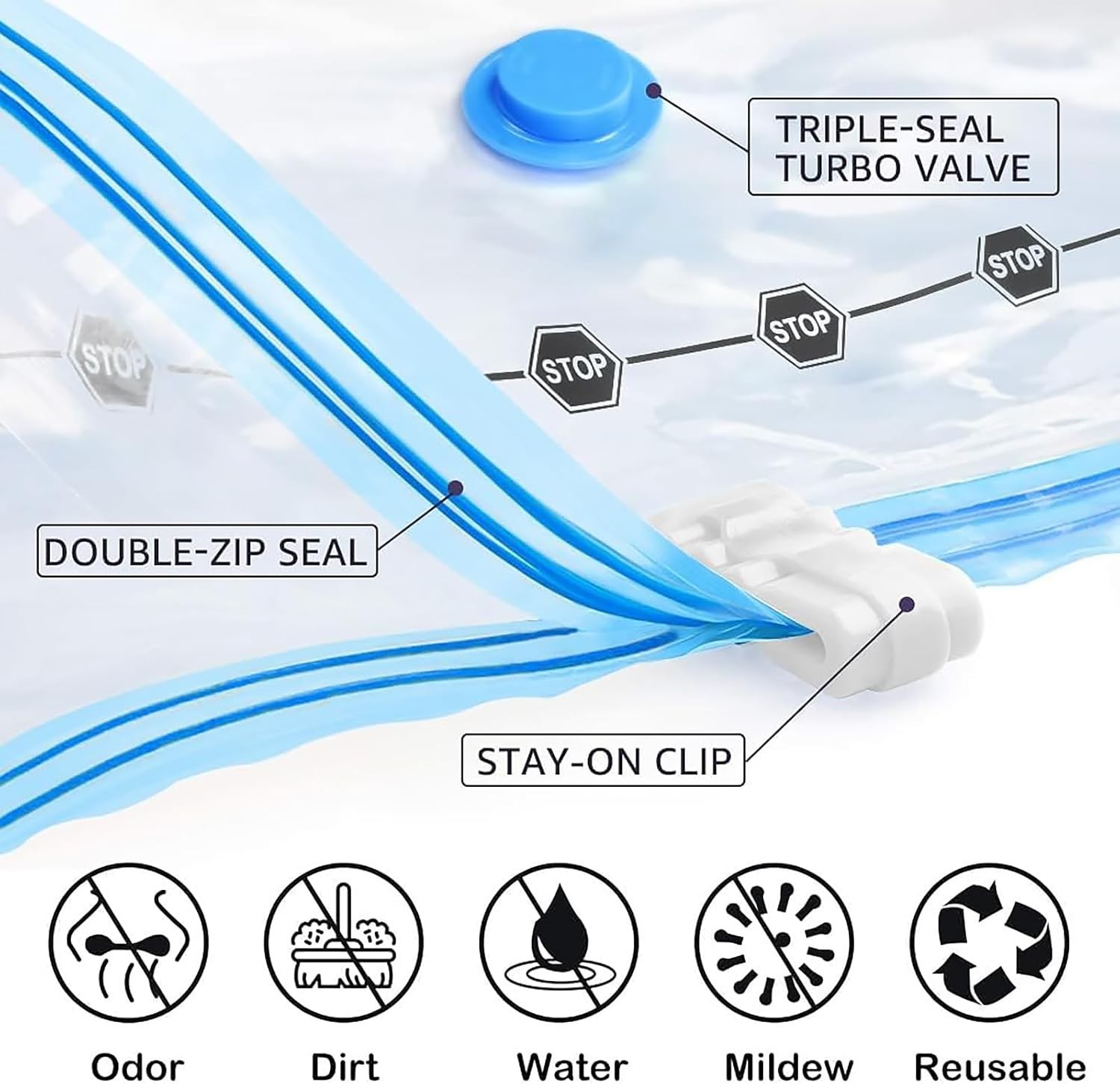 Transparent Compression Bags with Pump - 6 Medium Storage Solutions for Clothing
