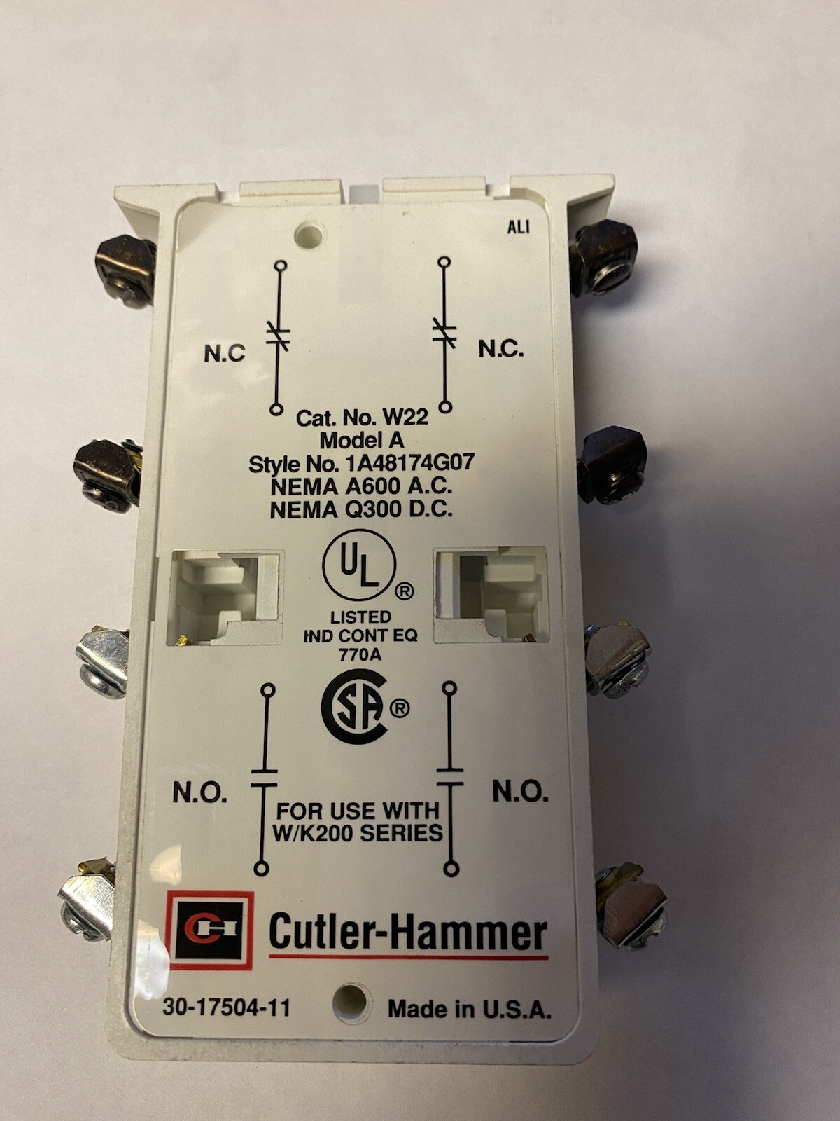 CUTLER HAMMER W22 Auxiliary Contact Kit 1A48174G07 W200 w+200 W201 Advantage