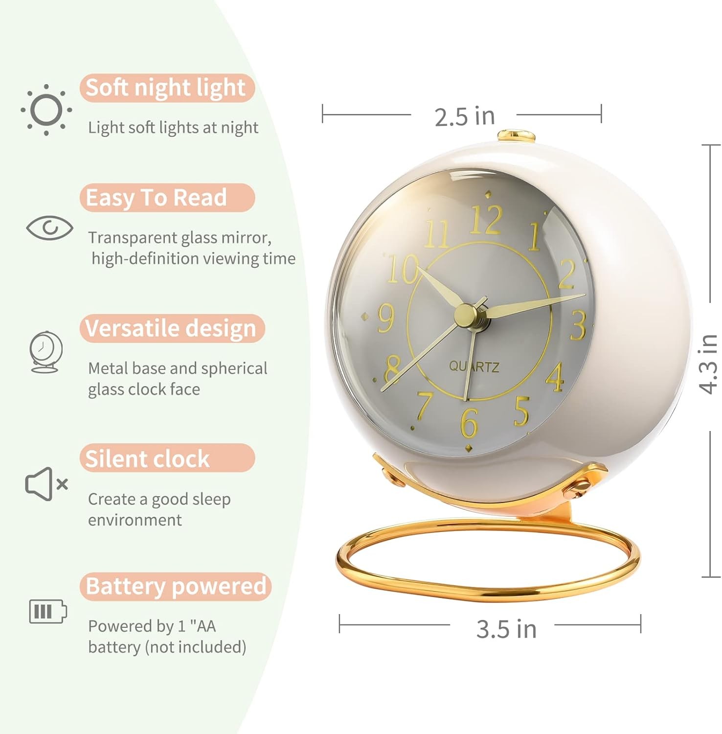 Analog Alarm Clocks,Retro Backlight Cute Simple Design Small Small, White