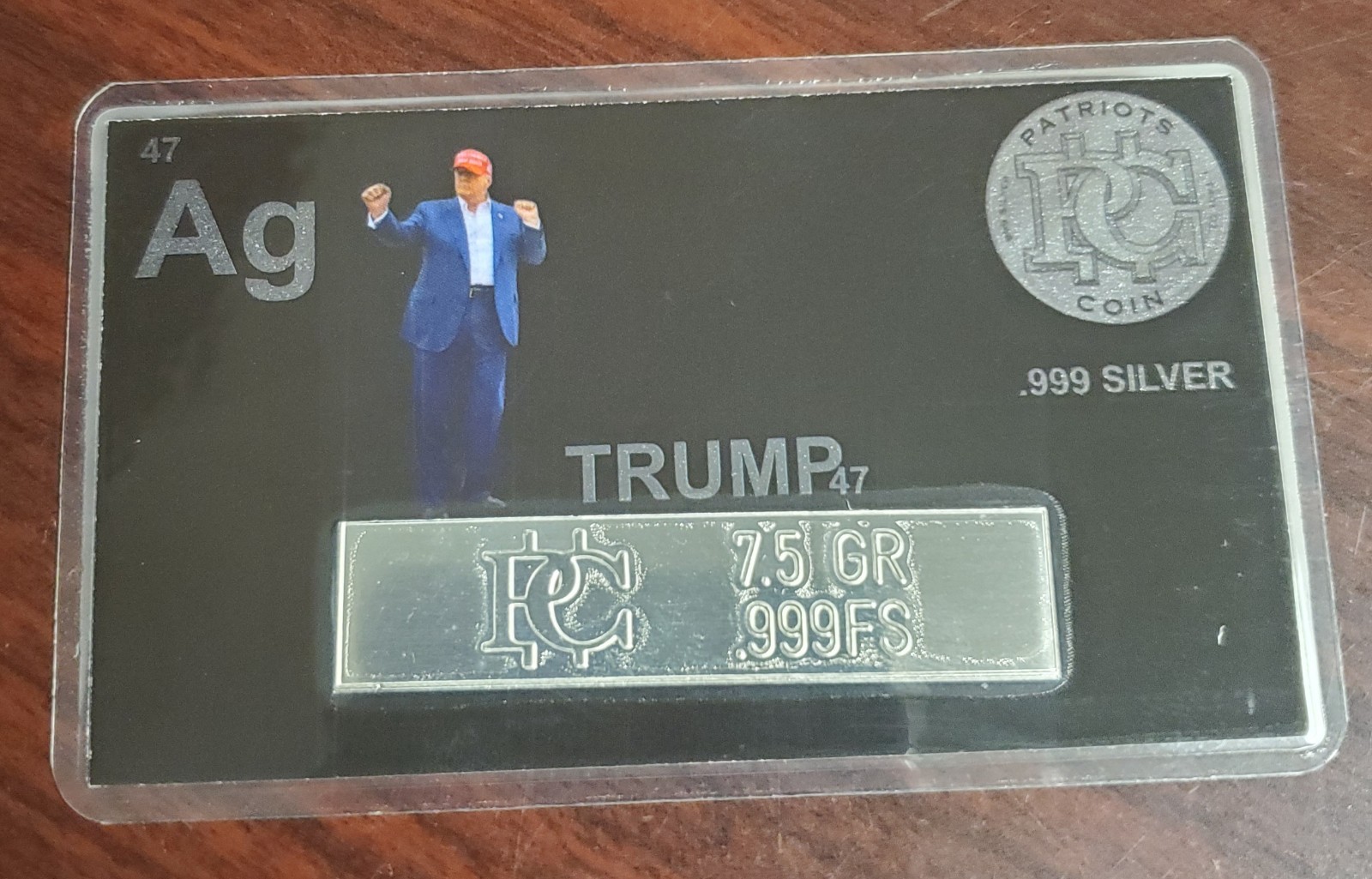 Patriot Coin "Trump 47" 7.5 Grain .999 Fine Silver Business Styled Bar Card