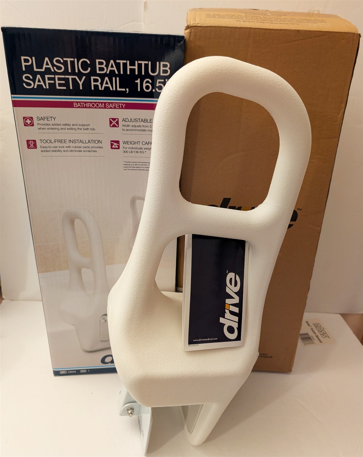 Drive Medical Adjustable Plastic Bathtub Safety Rail 16.5" - Tool Free