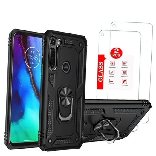 for Motorola Moto G Stylus (2020) Case with [2 Pack] Tempered Glass Black