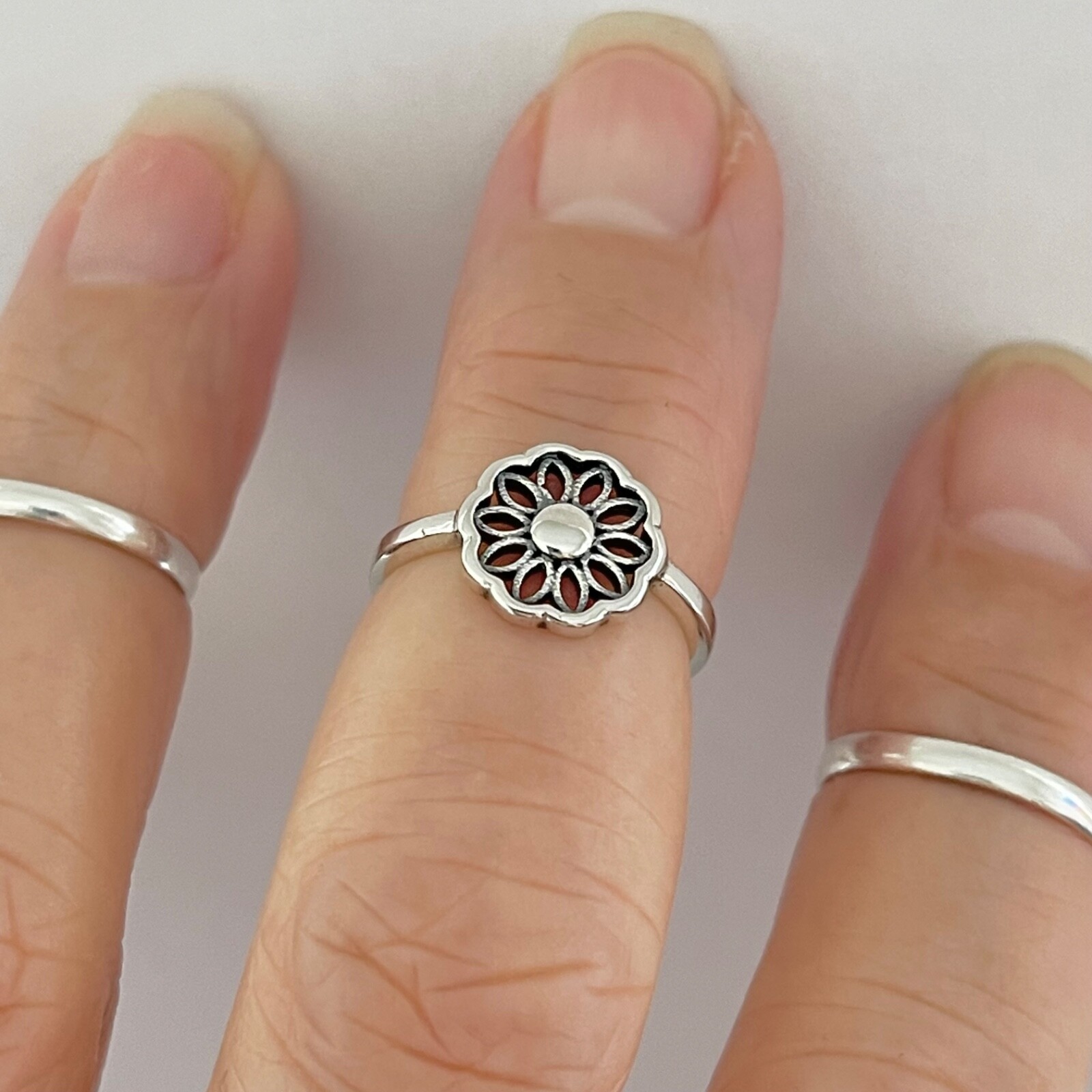 Sterling Silver Mandala Toe Ring, Flower Ring, Silver Rings