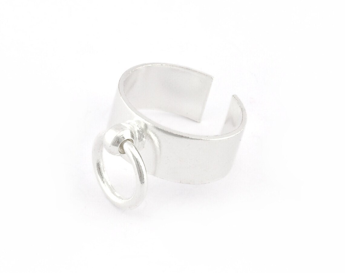 Hoop Ring, Adjustable Ring Shiny Silver Plated brass 5198