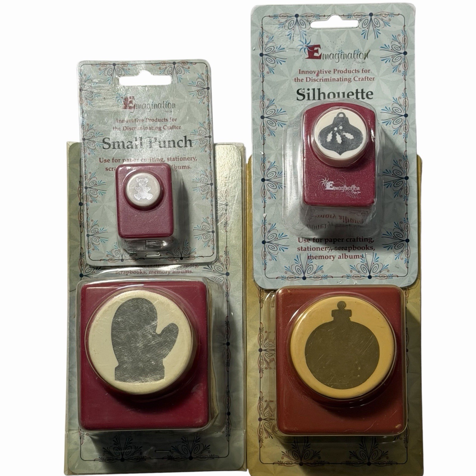 NEW Emagination Punches x4 Mitten Ornament Teddy Bear Christmas