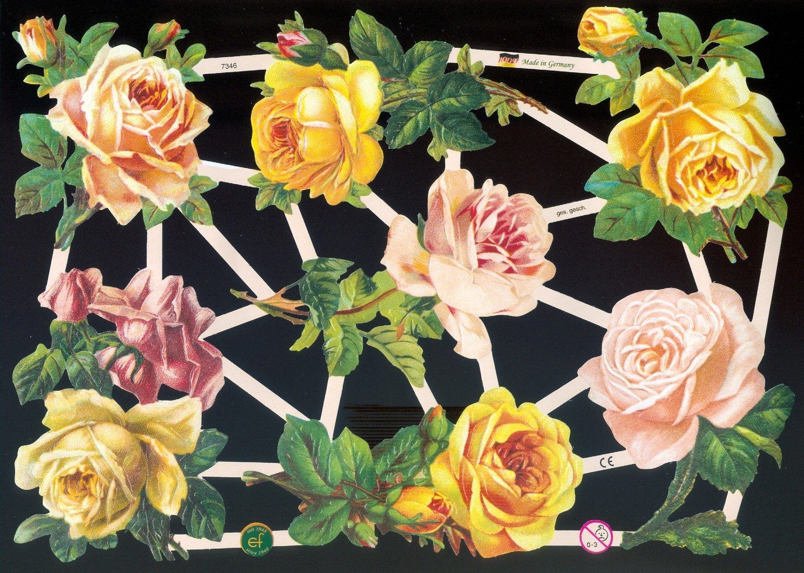 VICTORIAN STYLE DIE CUT PAPER SCRAPS MIXED ROSES ef7346 GERMANY