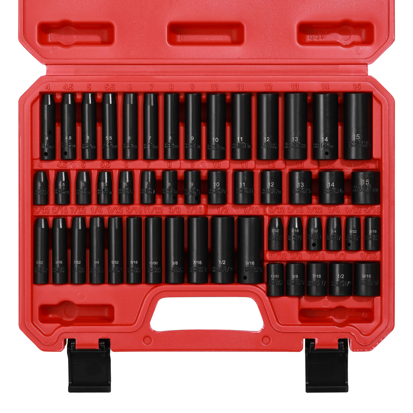 50PCS 1/4" Drive Master Impact Socket Set  6-Point SAE/Metric 5/32 Inch