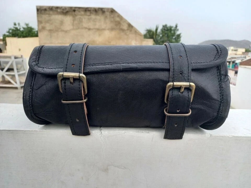 Goat Leather Vintage Motorcycle Buckle Closure Tool Genuine Strap Bag Best Black