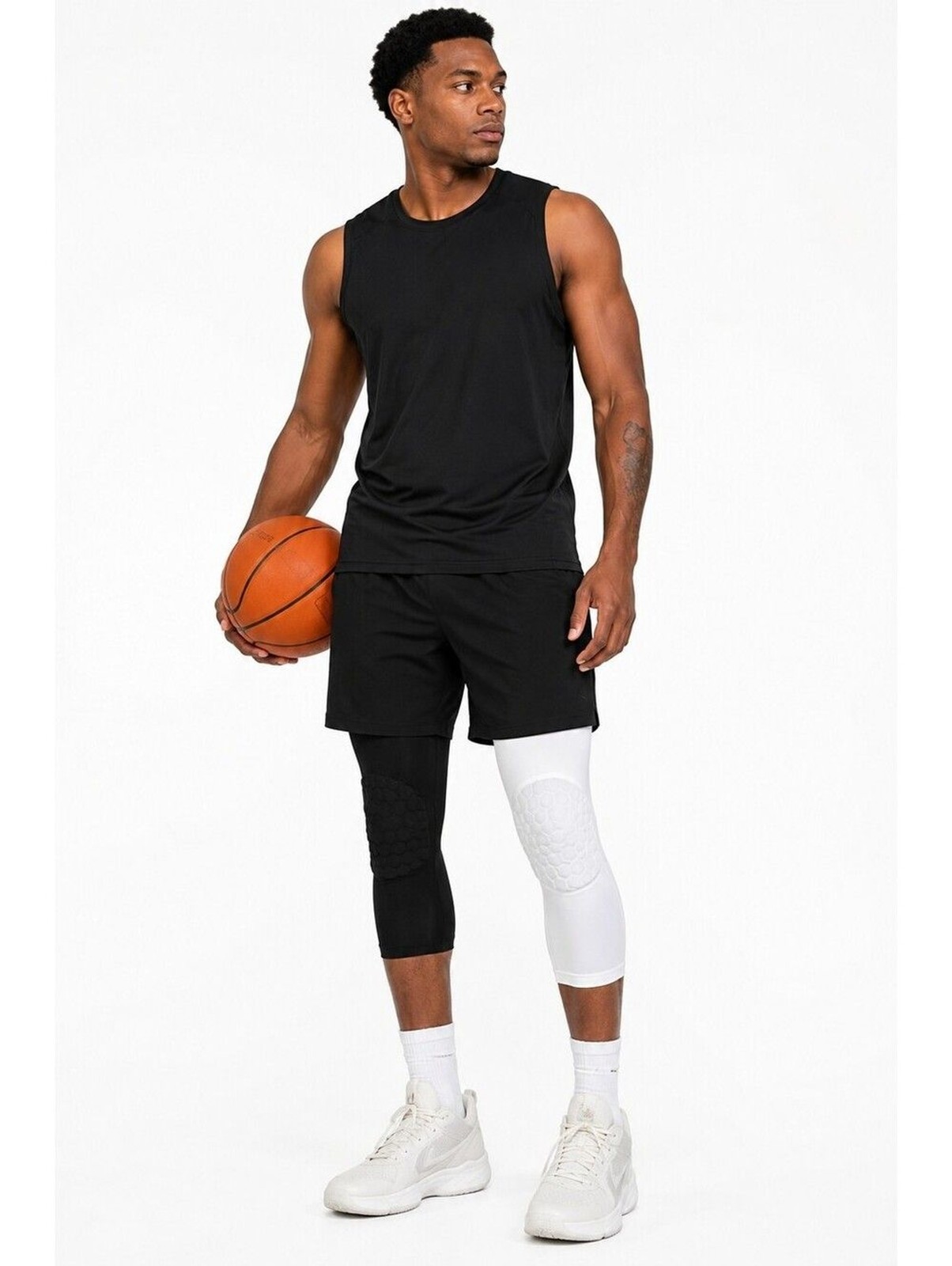 Unisex Honeycomb Padded Knee Compression Sleeves Pair Black White Sports