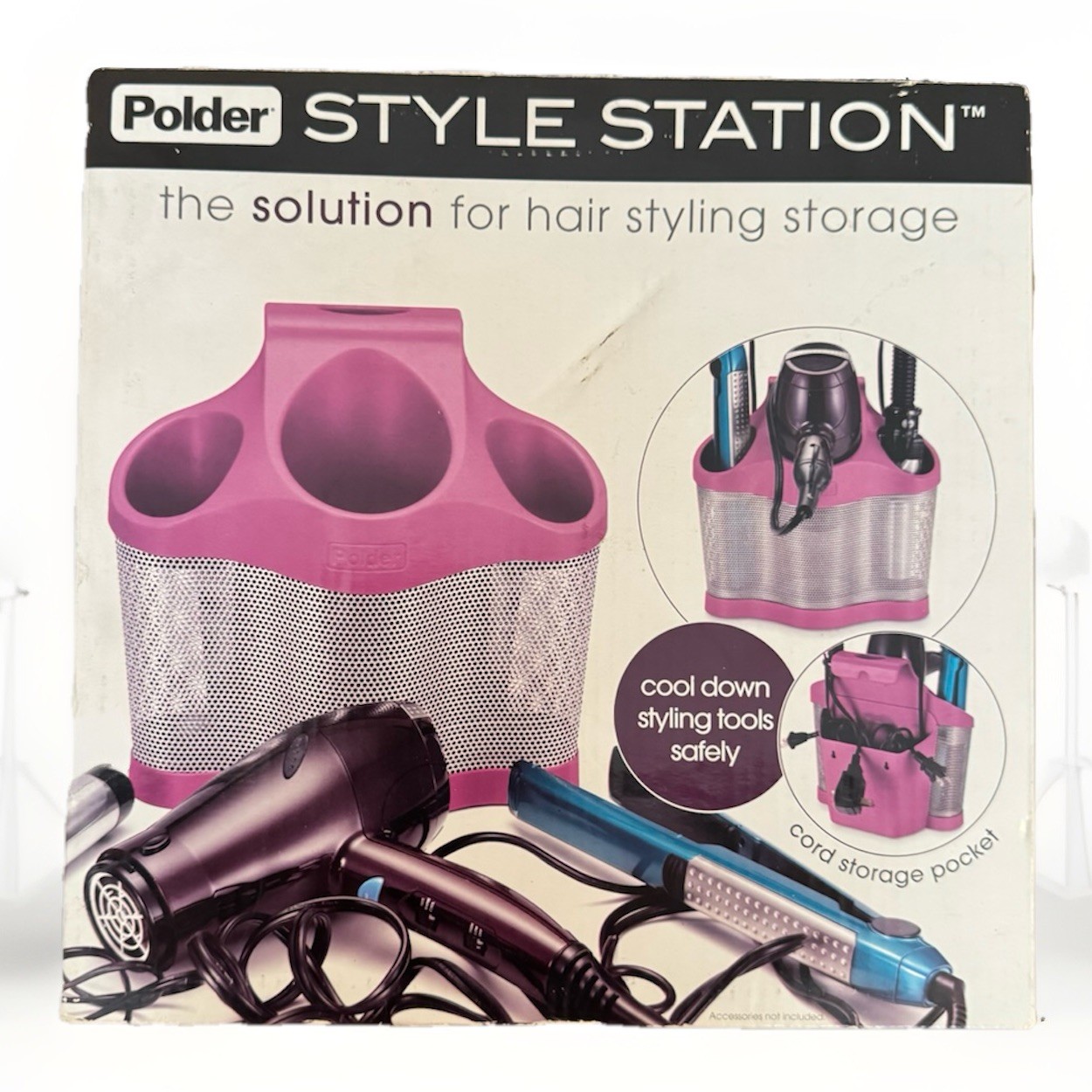 Polder Style Station Hair Tool Organizer Heat Safe Pink Storage w Box