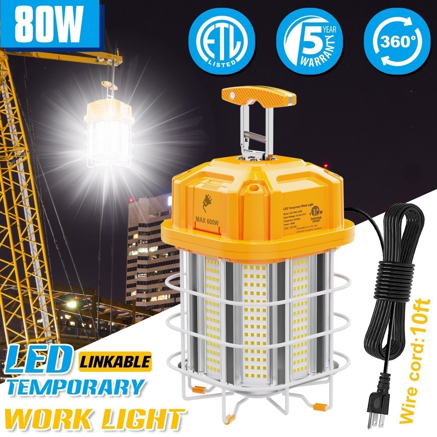 LED Temporary Work Light Shed Construction Lighting Jobsite On/Off Power Switch