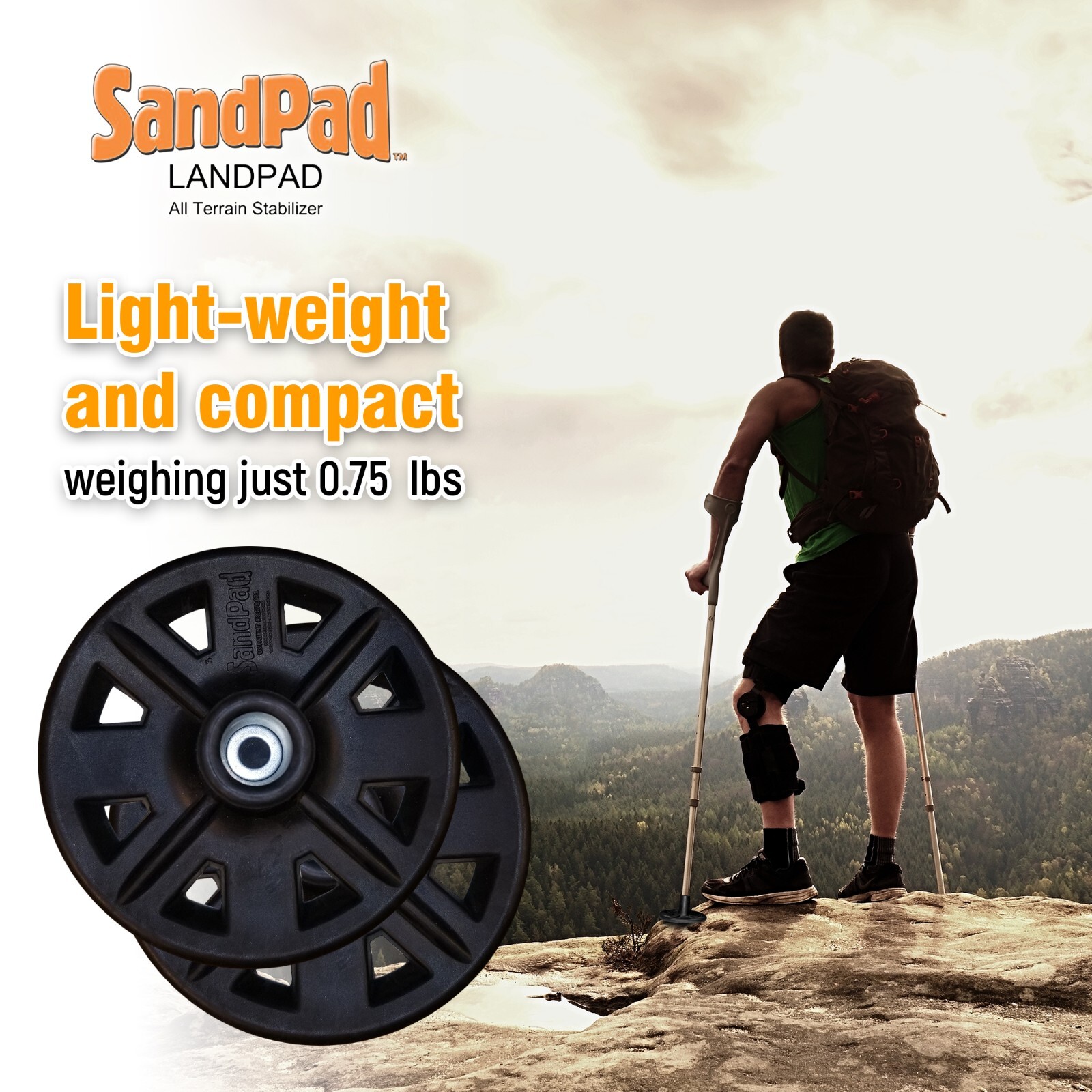 SandPad LandPad All Terrain Stabilizer Crutch Tips (Paired Pack)