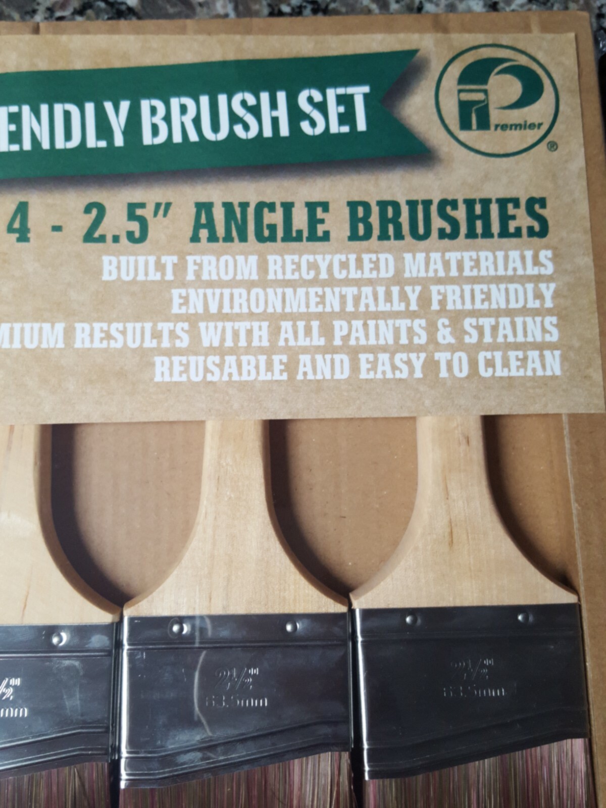 4 pack eco friendly 2.5" angle paint brushes new & sealed, easy clean, premium